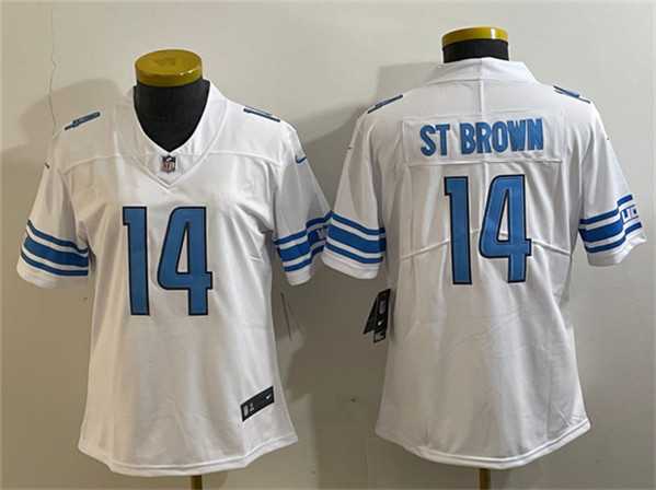 Womens Detroit Lions #14 Amon-Ra St. Brown White Vapor Limited Stitched Football Jersey(Run Smaller)